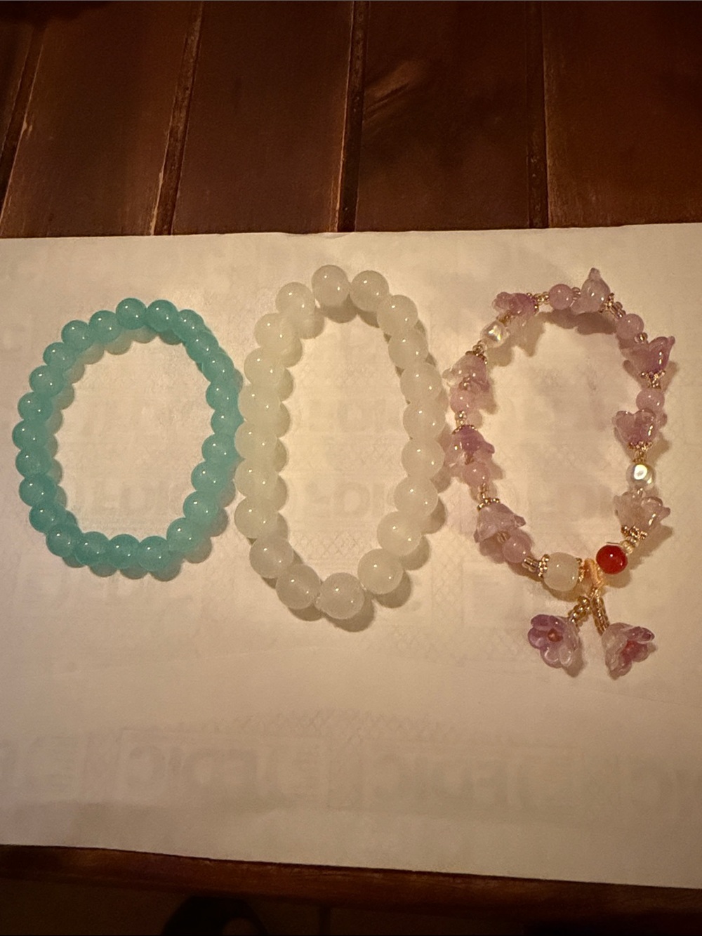 Handmade Beaded Bracelets Set - Aqua, White, and Lavender